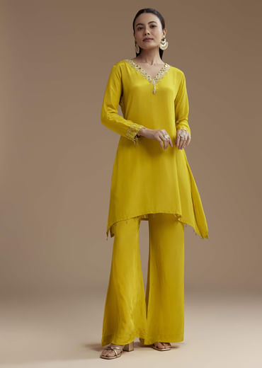 Yellow Asymmetric Kurta and Palazzo Set