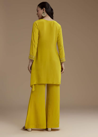 Yellow Asymmetric Kurta and Palazzo Set