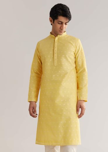 Yellow Banarasi Silk Kurta Set