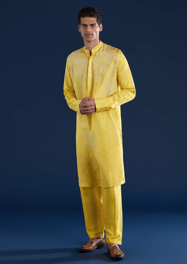 Yellow Bandhani Silk Kurta Set