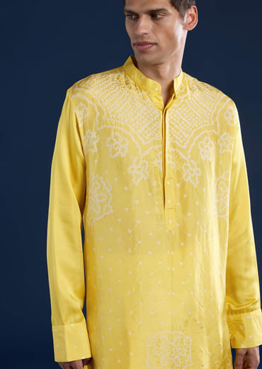 Yellow Bandhani Silk Kurta Set