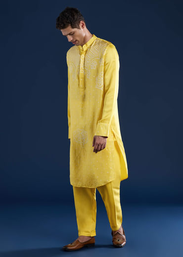 Yellow Bandhani Silk Kurta Set