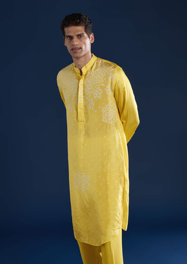 Yellow Bandhani Silk Kurta Set