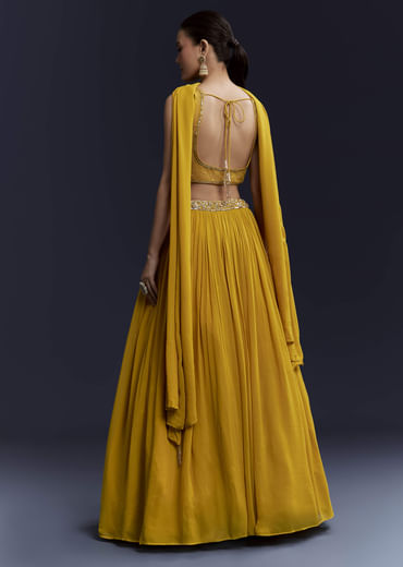 Yellow Bridesmaid Georgette Lehenga Set with Cutdana Embroidery