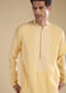 Yellow Chanderi Kashmiri Hand Work Straight Mens Kurta Set