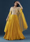 Yellow Chinon Crop Top Palazzo Set with Cape