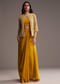 Yellow Chinon Indo Western Set With Embroidered Jacket