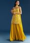 Yellow Chinon Kurta Palazzo Set With Choker Style Dupatta
