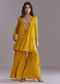 Yellow Chinon Sharara Suit With Embroidery
