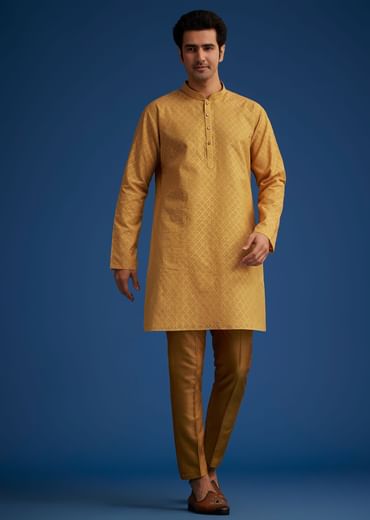 Yellow Cotton Linen Jacket With Stone And Thread Embroidery