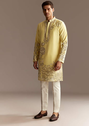 Yellow Cutwork Kurta Set