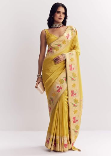 Yellow Dola Silk Paithani Saree With Dollar Butti And Multicolor Motif