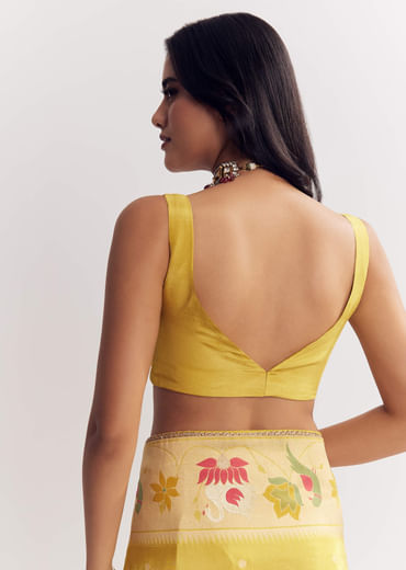 Yellow Dola Silk Paithani Saree With Dollar Butti And Multicolor Motif