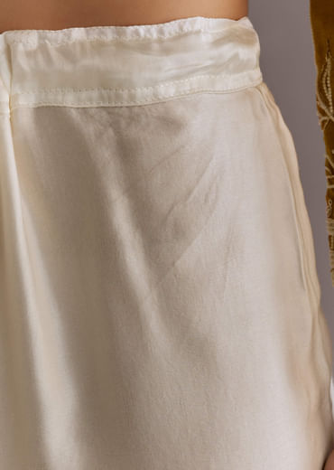 Yellow Embroidered Short Kurta With Silk Satin Dhoti