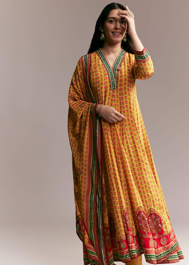 Yellow Floral Anarkali Set