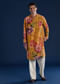 Yellow Floral Print Mens Kurta and Pant Set