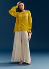 Yellow Georgette Crop Top With Mirror Work