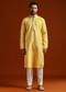 Yellow Jacquard Kurta Set For Men With Subtle Print
