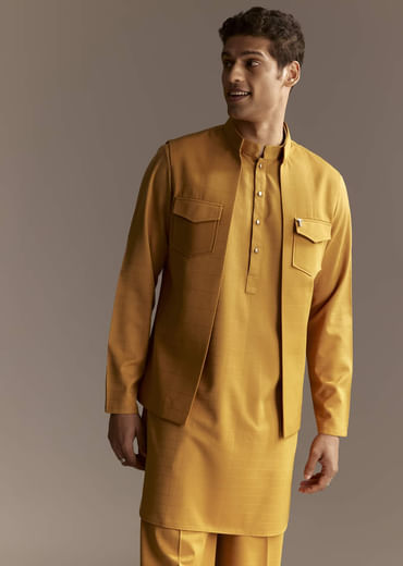 Yellow Kurta Jacket Set With Palazzo Pants