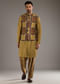 Yellow Linen Kurta Jacket Set For Men With Hand Block Ajrakh Print