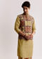 Yellow Linen Kurta Jacket Set With Ajrakh Print