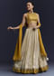 Yellow Satin Bridesmaid Lehenga With Hand Dyed Chevron Print Choli