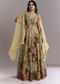 Yellow Silk Crop Top And Printed Skirt Set With Heavy Embroidery
