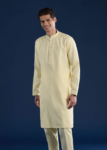 Yellow Silk Jacket Kurta Set with Mirror Embroidery