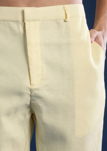 Yellow Silk Jacket Kurta Set with Mirror Embroidery