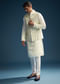 Yellow Silk Kurta Jacket Set For Men With Mirror And Patch Work