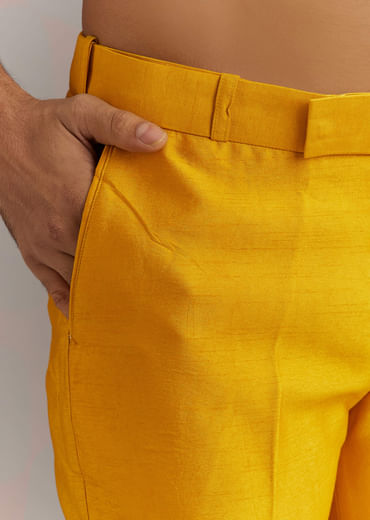 Yellow Silk Kurta Jacket Set With Multicolor Hand Work