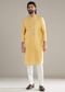 Yellow Silk Kurta Set For Men With Mirror Work