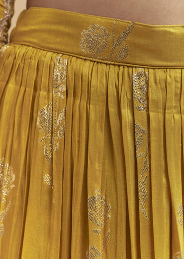 Yellow Silk Palazzo Suit With Hand Embroidery And Floral Print