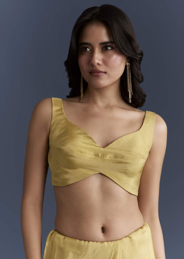 Yellow Tissue Saree With Cutdana And Stone Embroidery