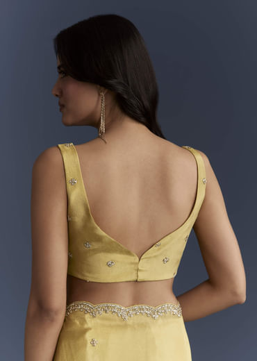 Yellow Tissue Saree With Cutdana And Stone Embroidery