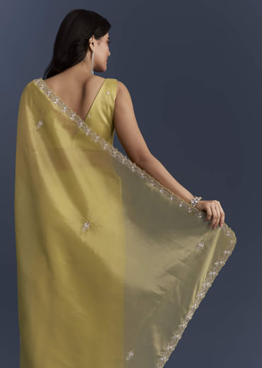 Yellow Tissue Saree With Heavy Hand Embroidery