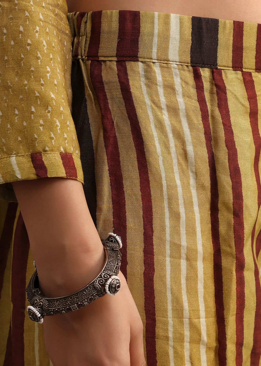Mehendi Green Ajrakh Printed Kurti With Stripe Printed Salwar