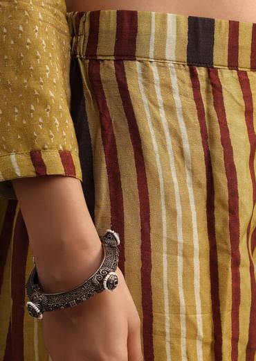 Mehendi Green Ajrakh Printed Kurti With Stripe Printed Salwar