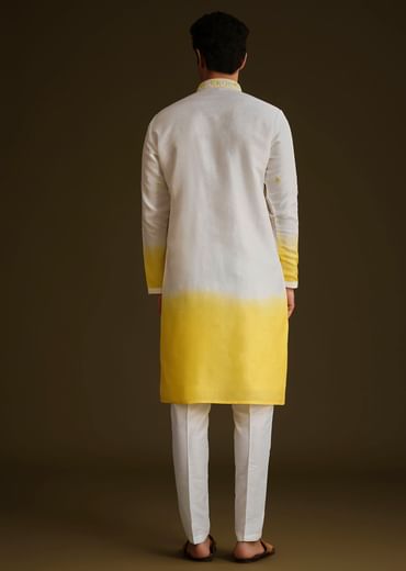 Yellow And Cream Ombre Silk Kurta Set