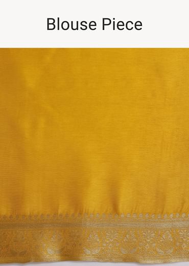 Yellow Banarasi Silk Handloom Saree With Zari Stripes And Unstitched Blouse Piece