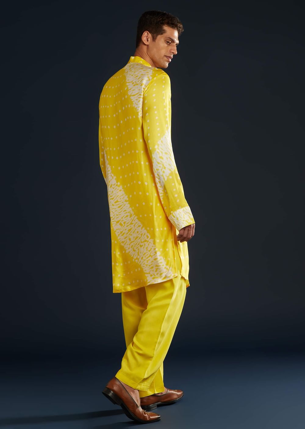 Yellow Bandhani and Shibori Print Kurta Set