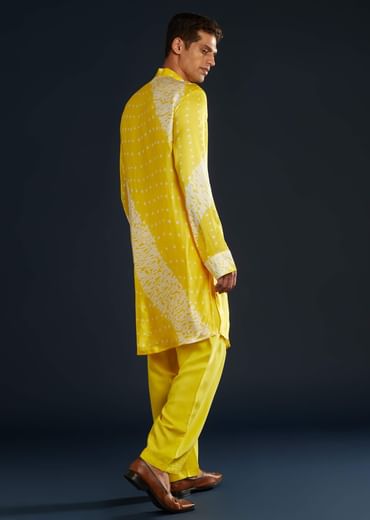 Yellow Bandhani and Shibori Print Kurta Set