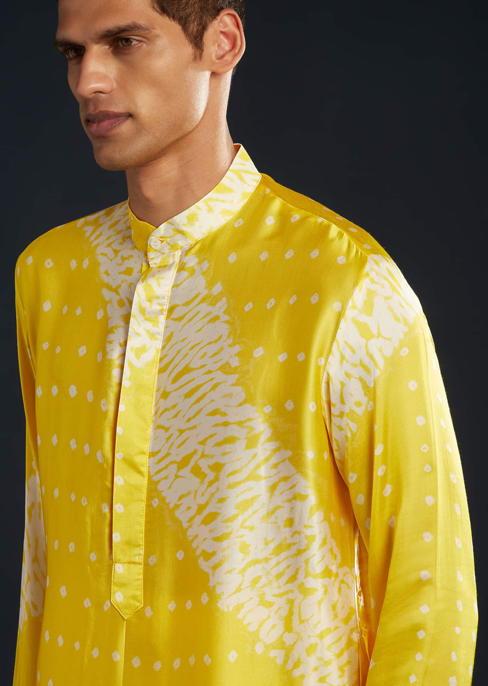 Yellow Bandhani and Shibori Print Kurta Set