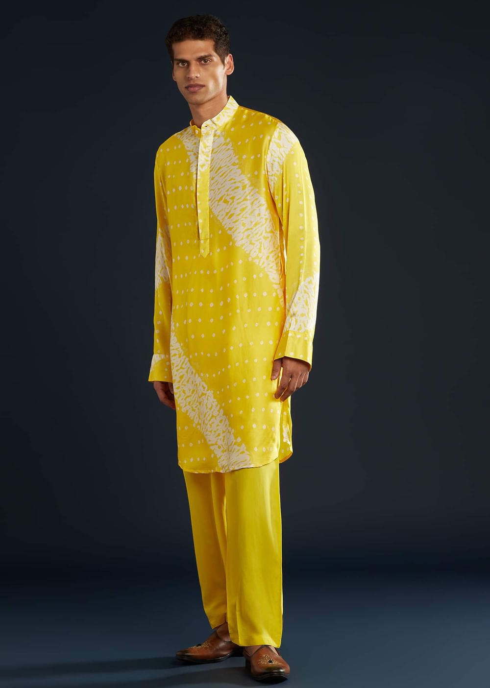 Yellow Bandhani and Shibori Print Kurta Set