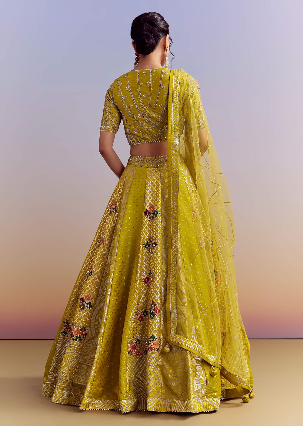 Yellow Brocade Organza Bridesmaid Lehenga With Zardosi Embroidery