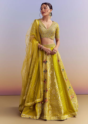 Yellow Brocade Organza Bridesmaid Lehenga With Zardosi Embroidery