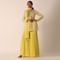Yellow Chinon Peplum Top And Sharara Set With Lucknowi Embroidery
