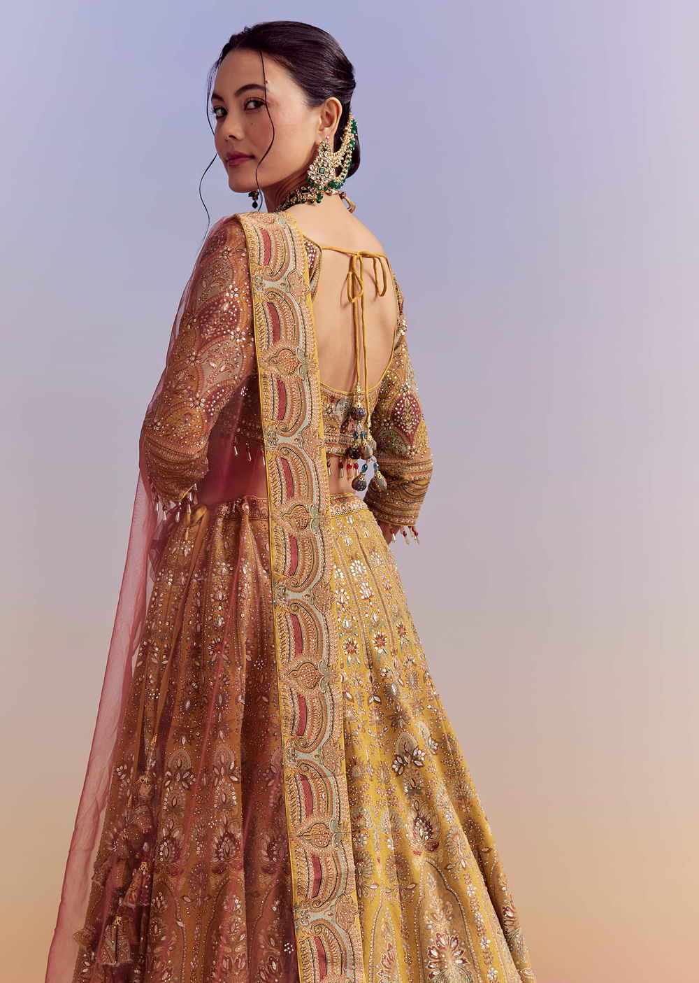 Yellow Crepe Printed Bridesmaid Lehenga With Heavy Hand Embroidery