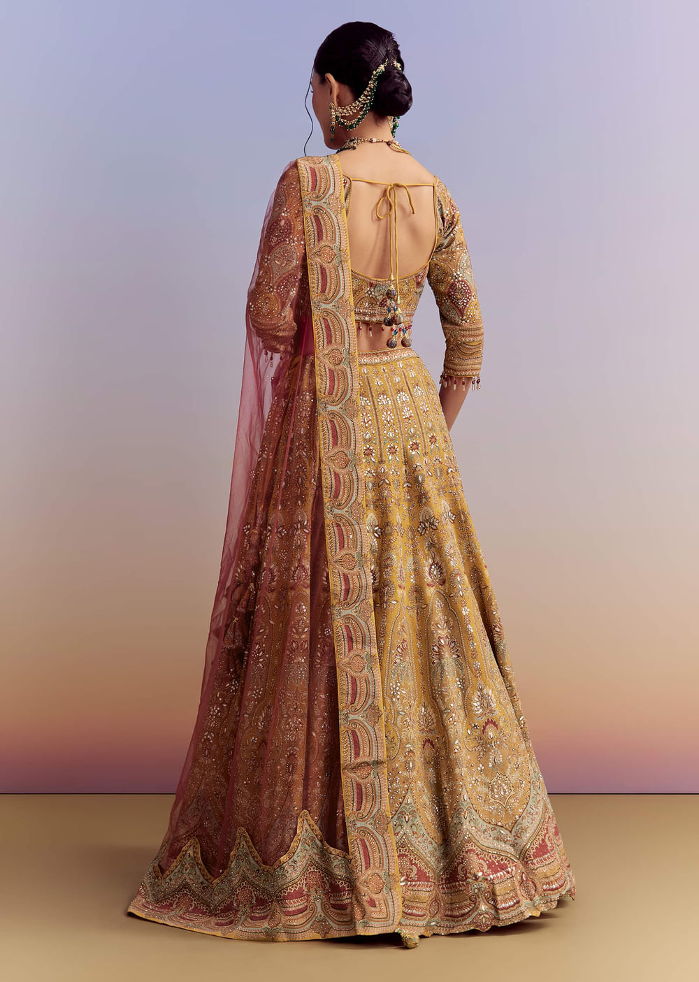 Yellow Crepe Printed Bridesmaid Lehenga With Heavy Hand Embroidery