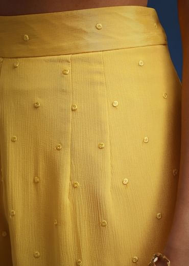 Yellow Crop Top With Slit Palazzo And Scarf